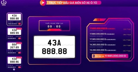 Lần đầu tiên đấu giá biển số xe ô tô với mức khởi điểm 'khủng' 500 triệu đồng Lần đầu tiên đấu giá biển số xe ô tô với mức khởi điểm 'khủng' 500 triệu đồng