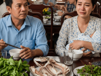 Vợ nấu nướng xong còn bận cho 2 con nhỏ ăn, lúc quay vào cả nhà ăn hết sạch mâm cơm chừa lại đúng bộ xương cá thì ứa nước mắt. Chồng nổi điên đứng dậy hành động sau đó khiến ai cũng sưỡng người