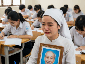Biến cố ập đến bất ngờ khiến nữ sinh phải đội khăn trắng đi thi – câu chuyện phía sau khiến hàng triệu người lặng người