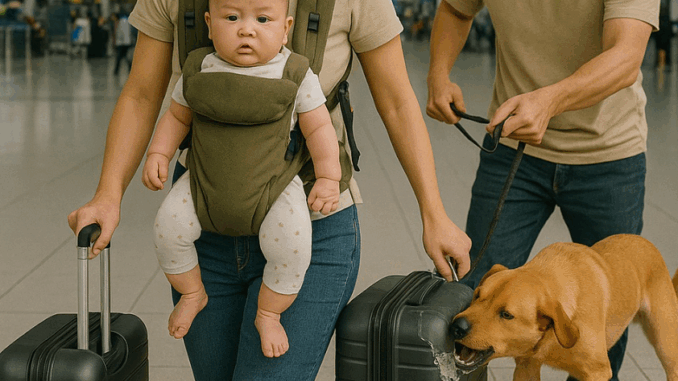 Người mẹ địu theo con nhỏ ra sân bay, vừa đặt vali xuống chú chó của người bên cạnh liên tục sủa dữ dội cắn vỡ cả hành lý Người mẹ địu theo con nhỏ ra sân bay, vừa đặt vali xuống chú chó của người bên cạnh liên tục sủa dữ dội cắn vỡ cả hành lý