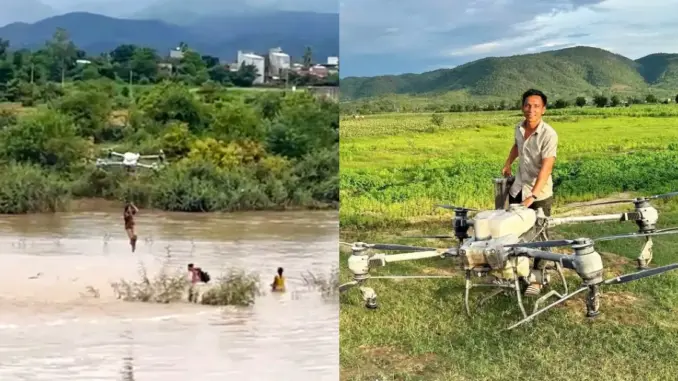 Nghẹt thở pha dùng drone hạng nặng giải cứu 2 bé mắc kẹt giữa dòng nước xiết Nghẹt thở pha dùng drone hạng nặng giải cứu 2 bé mắc kẹt giữa dòng nước xiết
