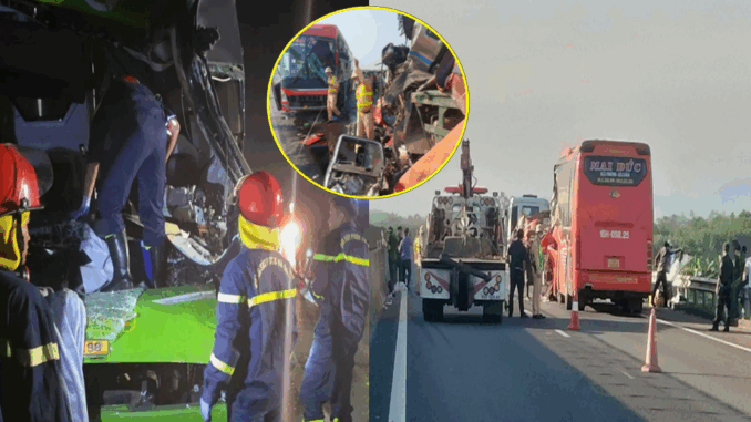 Xe khách va chạm xe đầu kéo trên cao tốc , 2 người thương vong