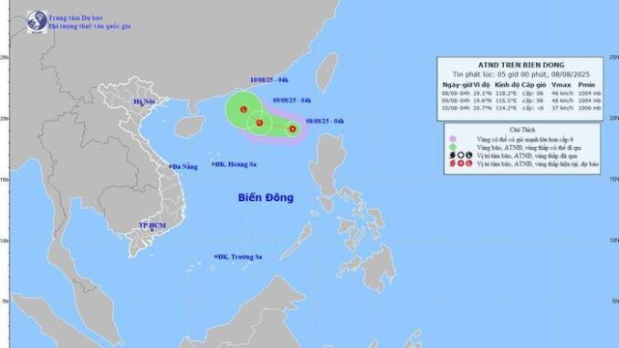 Áp thấp nhiệt đới mạnh cấp 6, giật cấp 8 vừa hình thành trên Biển Đông